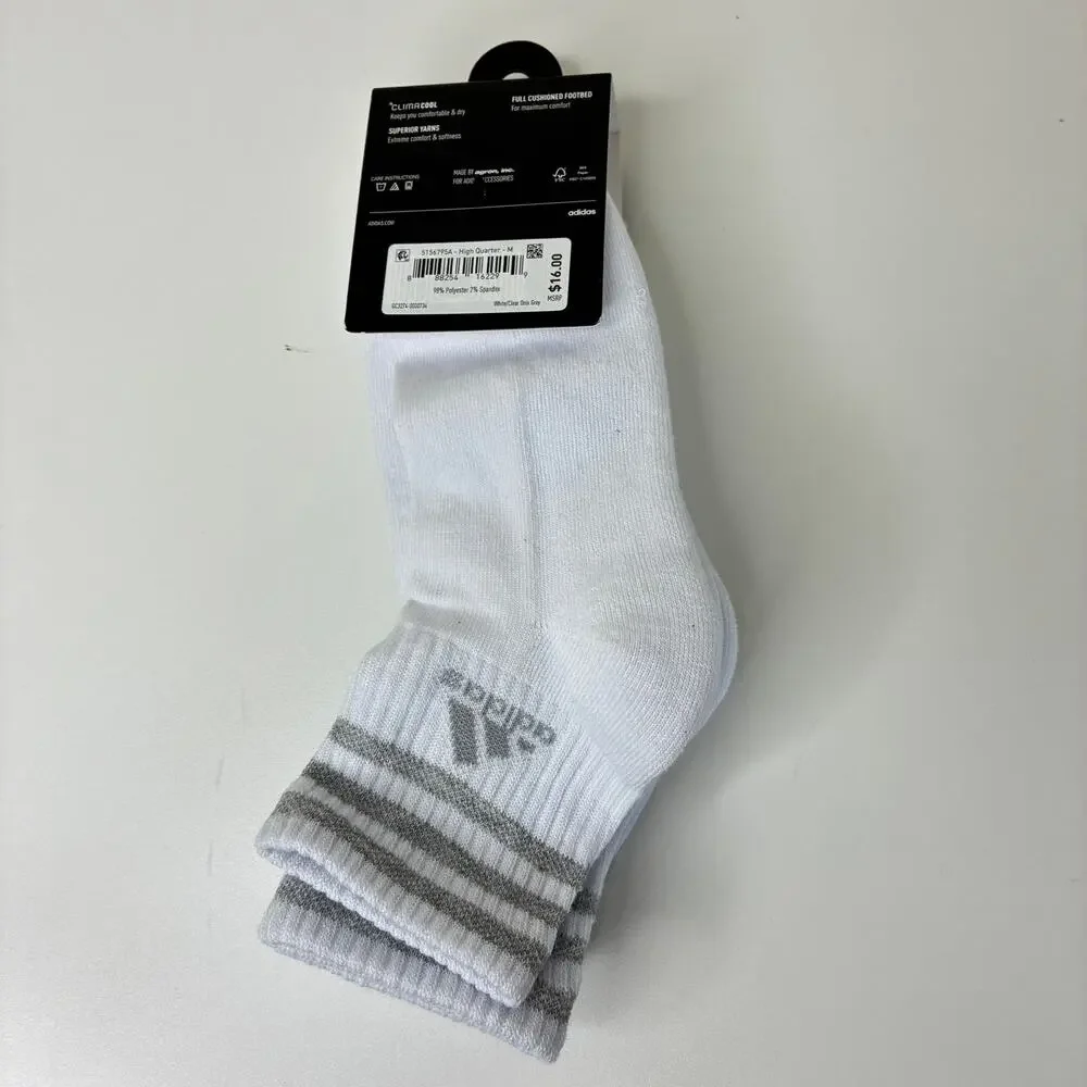 Adidas White Cushioned ClimaCool Polyester Womens High Quarter Socks NWT Sz 5-10